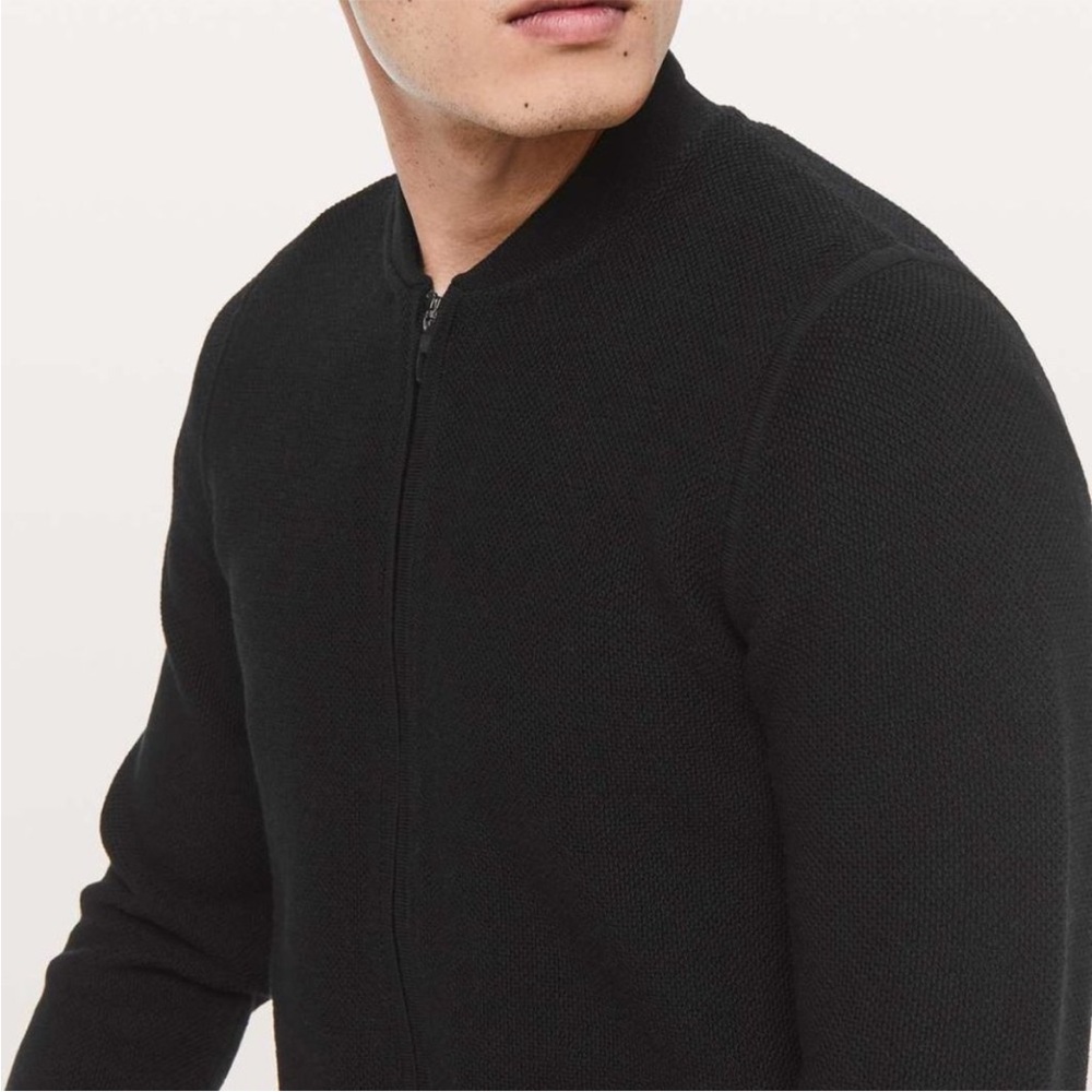 Lululemon Mens Sweater Black Full Zip Merino Wool Alpine Air Bomber Knit